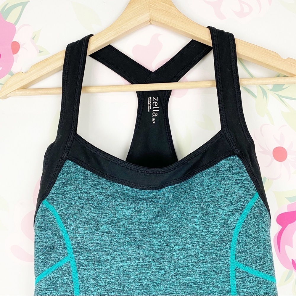 Zella Athletic Teal Black Workout RacerbackTank Top S - Picture 2 of 6